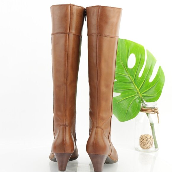 Born Women Mallory Riding Boots Size 8 Tall Cognac Leather Block Heel Elegant - Picture 5 of 16